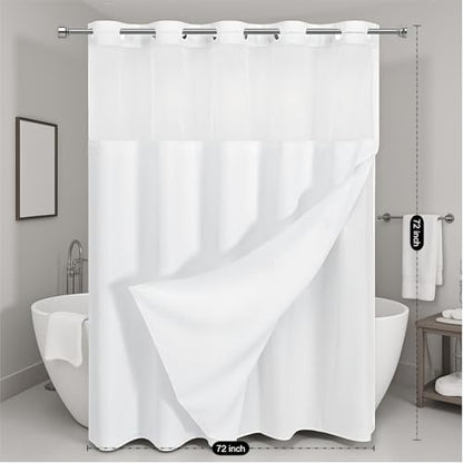 No Hooks Cream Boho Faux Linen Shower Curtain with Snap-in Liner Set, Textured Hotel Luxury Bathroom Curtain with See Through Top Window, Waterproof & Washable, 72x72 inches - color: White, size: 72"W x 72"L (Pack of 1), style: No Hooks