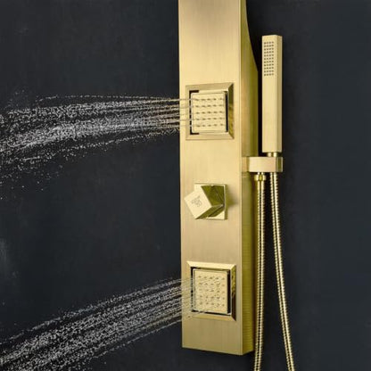 ANZZI Aura Series 39" Shower Panel Tower System | Full Body 2-Jetted Shower Tower, Head Panel with Heavy Rain Overhead, Euro-Grip Wall Mount Handheld Wand, DIY Friendly – Brushed Gold