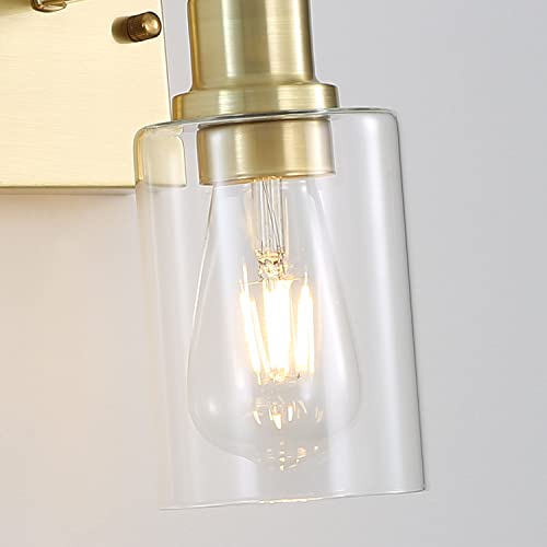 1-Lights Gold Bathroom Light Fixture, Brushed Brass Vanity Light with Clear Glass Shade, Modern Bath Wall Lights for Living Room, Hallway, Bedroom - color: Gold 1-Light