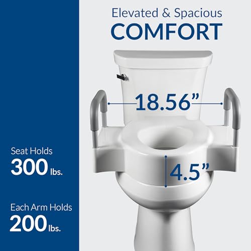Bemis Rise 4.5" Raised Toilet Seat with Support Handles, Hinges Never Loosen, Fits Round and Elongated - style: Raised Seat with Handles