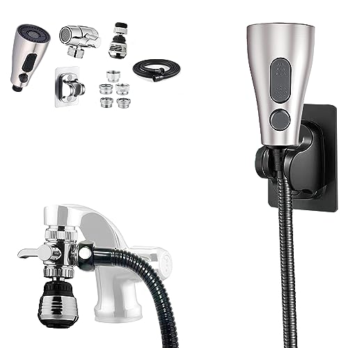 Kitchen Faucet Hose Sprayer Attachment for Tub Faucet, Sink Faucet Sprayer Replacement Head with 59” Black Stainless Steel Hose, Water Saving Aerator and 3-Way Diverter Valve - color: With Black Hose