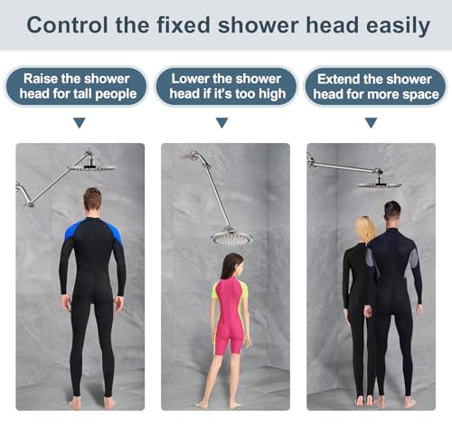 BRIGHT SHOWERS 15 Inch Extra Long Shower Head Extension Arm, Solid Brass Shower Arm Extender with Locking Screw for Rain and Handheld Showerhead, Height & Angle Adjustable, Brushed Nickel - color: Brushed Nickel, style: 15 Inch