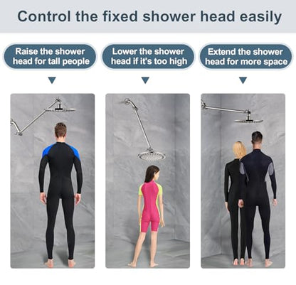 BRIGHT SHOWERS 15 Inch Extra Long Shower Head Extension Arm, Solid Brass Shower Arm Extender with Locking Screw for Rain and Handheld Showerhead, Height & Angle Adjustable, Brushed Nickel - color: Brushed Nickel, style: 15 Inch