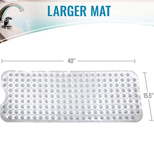 HealthSmart Bath Mat Extra Large No Slip Shower & Bathtub Mat with Suction Cups and Drain Holes for Anti-slip Grip, Machine Washable, Extra Large, 40 x 15.5, Clear (Pack of 1) - color: Clear, size: 40" x 15.5" (Rectangular)