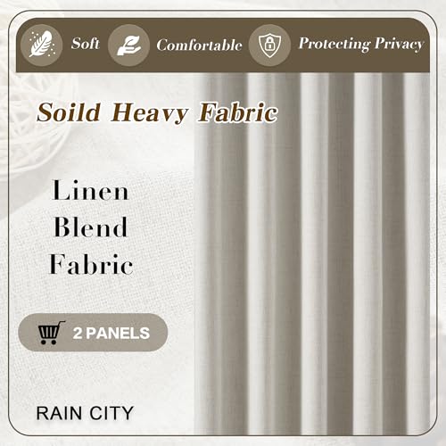 RAIN CITY Natural Birch Blackout Curtains 63 Inch Long 2 Panels 50" x 63" | Boho Farmhouse Linen Drapes for Bedroom Textured Hook Included - color: Birch, size: 50"W x 63"L (Pack of 2)