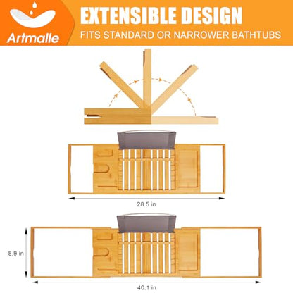 Bathtub Tray Caddy, Expandable Bamboo Bath Tray for Tub | Foldable Bath Table Trays with Non-Slip Pads, Bathroom Spa Accessories, Ideal Gift for New Home & Mom's Birthday - color: Bamboo