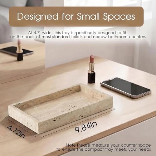 Natural Travertine Tray Heavyweight Stone Vanity Tray for Bathroom Countertop, Coffee Table & Dresser - Handcrafted Rectangular Organizer(Beige Travertine, 9.84" x 4.72" x 1.18") - color: Beige