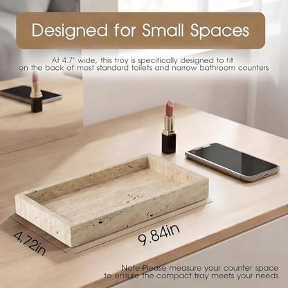 Natural Travertine Tray Heavyweight Stone Vanity Tray for Bathroom Countertop, Coffee Table & Dresser - Handcrafted Rectangular Organizer(Beige Travertine, 9.84" x 4.72" x 1.18") - color: Beige