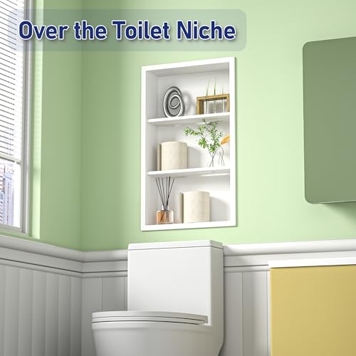 Stainless Steel Shower Niche 14"x 24" White with 3-Tier Shelf Recessed Niche Shower for Bathroom Wall No Tile Needed Medicine Cabinets - color: White, size: 14"x24"