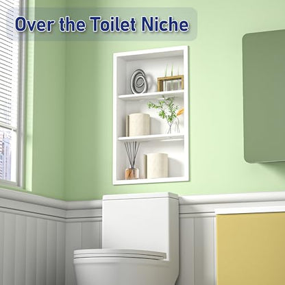 Stainless Steel Shower Niche 14"x 24" White with 3-Tier Shelf Recessed Niche Shower for Bathroom Wall No Tile Needed Medicine Cabinets - color: White, size: 14"x24"