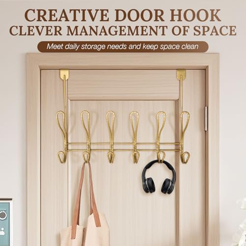 Twisted Design Over the Door Hook Rack, Towel Hanger, Coat Rack for Bathroom, Bedroom or Laundry Room (Gold With 12 Hooks) - style: Gold with 12 Hooks