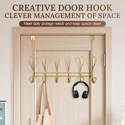 Twisted Design Over the Door Hook Rack, Towel Hanger, Coat Rack for Bathroom, Bedroom or Laundry Room (Gold With 12 Hooks) - style: Gold with 12 Hooks