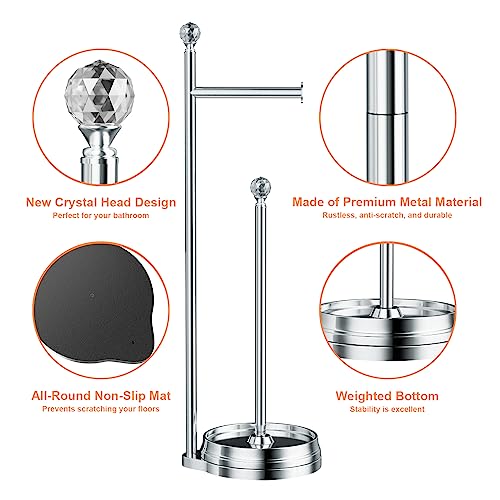 KASUNTO Toilet Paper Holder for Bathroom, Heavy Weighted Metal Free Standing Toilet Paper Holder Stand with Crystal Ball, Toilet Paper Roll Stand for Bathroom Accessories - color: E- Polished Chrome