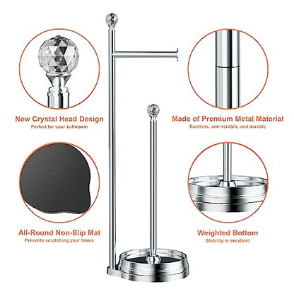 KASUNTO Toilet Paper Holder for Bathroom, Heavy Weighted Metal Free Standing Toilet Paper Holder Stand with Crystal Ball, Toilet Paper Roll Stand for Bathroom Accessories - color: E- Polished Chrome