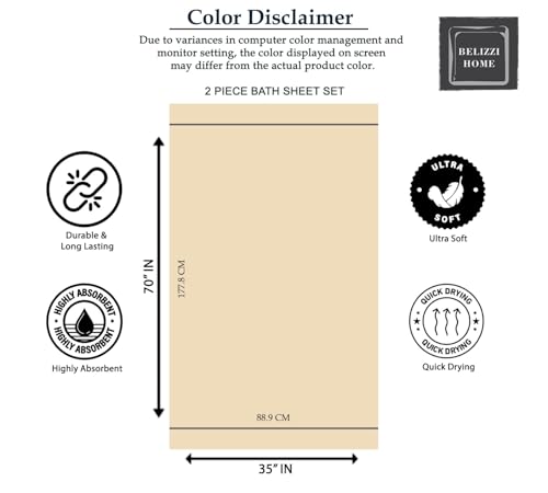 Cotton 2 Pack Oversized Bath Sheet 35 x 70, Large Bath Sheet, Ultra Absorbent, Compact, Eco-Friendly and 100% Recyclable, Quick Drying and Lightweight Towel - Tan - color: Tan, size: 2 Pack Bath Sheets