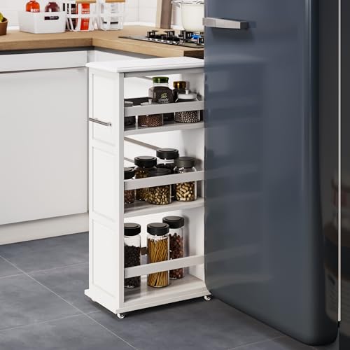 Lavish Home 3 Tier Slim Utility Rolling Storage Cart, White, 16.7”W x 9”D | Narrow Rolling Cart Storage Organizer with Handle and Wheels for Bathroom, Laundry Room, and Kitchen, Pull-Out Home Organizer - color: White, size: 16.7”W x 9”D
