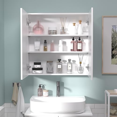 24x24 Bathroom Wall Cabinet, Saver Storage Cabinet, Medicine Cabinet with 2 Door and Adjustable Shelves，Flat-Pack Design – Assembly Required - size: W24 x H24 2 Door