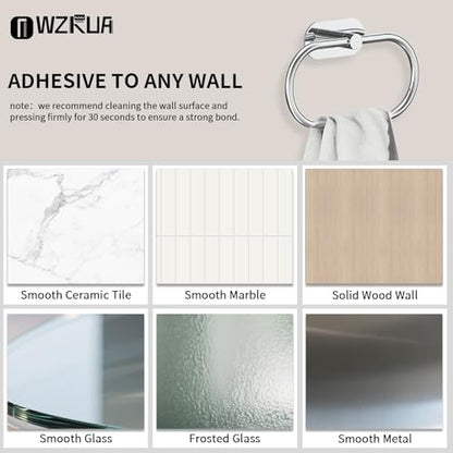Adhesive Towel Holder for Bathroom Polished Chrome No Drill Hand Towel Ring Stainless Steel and Zinc Alloy Self Adhesive Towel Hanger for Bath, Kitchen - color: Polished Chrome