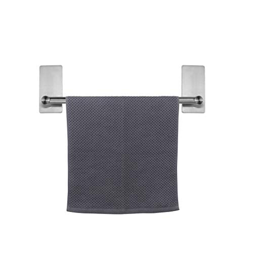 NearMoon Self Adhesive Bathroom Towel Bar- Stainless Steel Bath Wall Shelf Rack Hanging Towel Stick On Sticky Hanger Contemporary Style, NO Drilling (1 Pack, Brushed Nickel, 9-Inch Towel Rack) - color: Brushed Nickel, size: 9-Inch