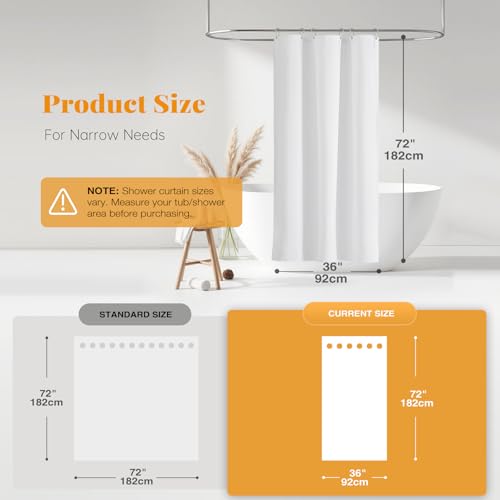 Stall Linen Textured Waterproof Cloth Shower Curtain Set, 36x72, White | Small Size, 230GSM Polyester, Heavy Duty Fabric, Weighted Hem, 6 Plastic Hooks, Modern Luxury Hotel Style, Machine Washable - color: White, size: 36"W x 72"L (Pack of 1)