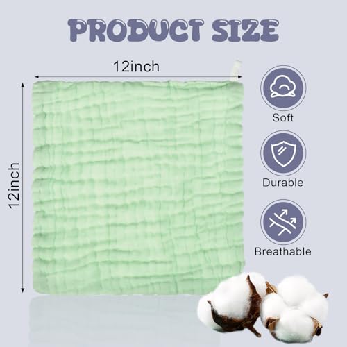 20 Pcs Baby Muslin Washcloth 12 x 12 Inch 100% Cotton Soft and Absorbent Muslin Washcloth Burp Cloth Wipe Newborn Face Towel for Baby Boy Girl Sensitive Skin(White, Light Green, Green) - color: White, Light Green, Green