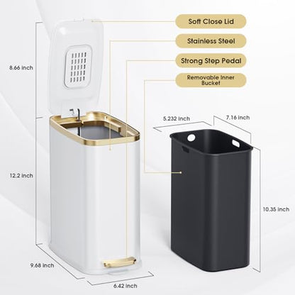 CEROELDA Small Bathroom Trash Can with Lid Soft Close-5L/1.3 Gal Stainless Steel Garbage Can-Step Pedal Wastebasket Slim Trash Bin for Office, Bedroom, Toilet, Live Room-White - color: White, size: 1.3 Gallon