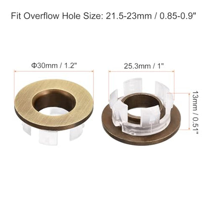 uxcell Sink Trim Overflow Cover, 2Pcs Sink Overflow Rings Bathroom Kitchen Basin Drain Cover Hole Insert in Round Caps, Bronze