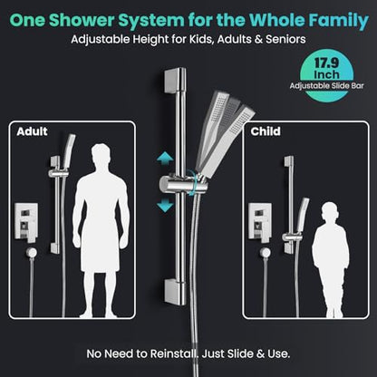gotonovo 12 Inch Bathroom Shower Faucet Set with Slide Bar Polished Chrome | SUS304 Rainfall Shower Head with Handheld Sprayer Combo,Rough-in Valve Trim Kit Complete,Adjustable Handheld Height,All Metal - color: Chrome