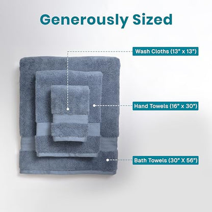 100% Organic Cotton Bath Towel Set | Bathroom Luxury Towel Set of 6 | GOTS Certified | Hotel Premium Towels | 700 GSM | 2 Bath Towel 30 x 56 | 2 Hand Towel 16 x 30 | 2 Wash Cloth 13 x 13 | Dark Blue - color: Dark Blue, size: 6-Piece Towel Set