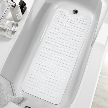 MOONFLY Shower and Bathtub Mat,40x16 Inches,Extra Long Non Slip Mats with Suction Cups and Drain Holes, Machine Washable and Anti Slip Bathmats, Bathroom Mats for Tub Nonslip (White) - color: White