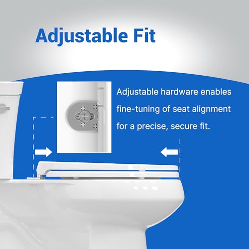 Plus Elongated Toilet Seat, Soft Close, White Plastic | No-Slam, Magnetic Quick-Release, Easy Clean, Easy Installation, SecureGrip Bumpers, Wobble-Free, Adjustable Fit - size: Elongated