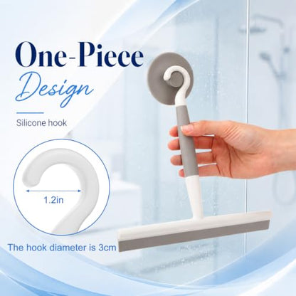 3 Pack Silicone Shower Squeegee for Glass Doors with Hook & Suction Cup 8.7" Bathroom Window Squeegee Glass Wiper Streak Free for Bathroom Shower Doors, Mirrors, Car Windows & Kitchen Counters
