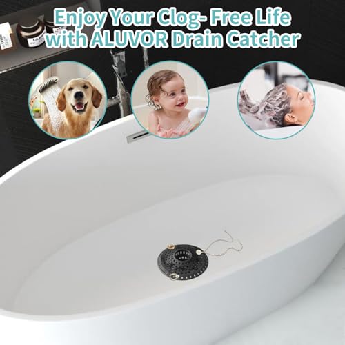 Aluvor Bathtub Drain Hair Catcher,Silicone Tub Hair Catcher Drain Protector | Collapsible Shower Hair Drain Catcher Strainer for 1.48'' to 1.76'' Flat Regular Drains, 3PCS/Black - color: ‌dark Black