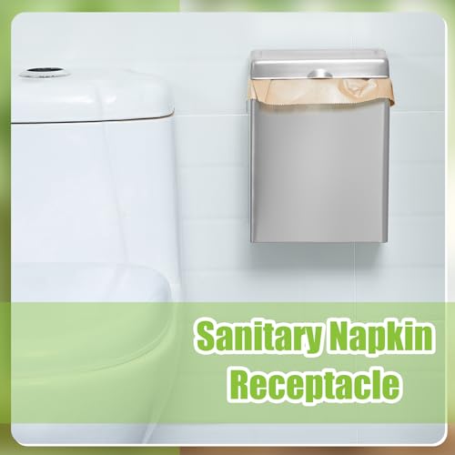 Tioncy 1 Pcs Sanitary Napkin Receptacle with 100 Feminine Hygiene Liner Bag Wall Mounted Tampon Holder for Bathroom Sanitary Napkin Disposal Bags Tampon Disposal Bin for Home Public Restrooms