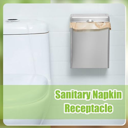 Tioncy 1 Pcs Sanitary Napkin Receptacle with 100 Feminine Hygiene Liner Bag Wall Mounted Tampon Holder for Bathroom Sanitary Napkin Disposal Bags Tampon Disposal Bin for Home Public Restrooms