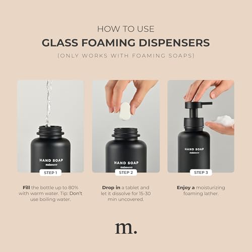 MaisoNovo Glass Foaming Soap Dispenser 14 Oz | Glass Bottles Pumps x 2 Black - color: Black Bottles/Black Plastic Pumps