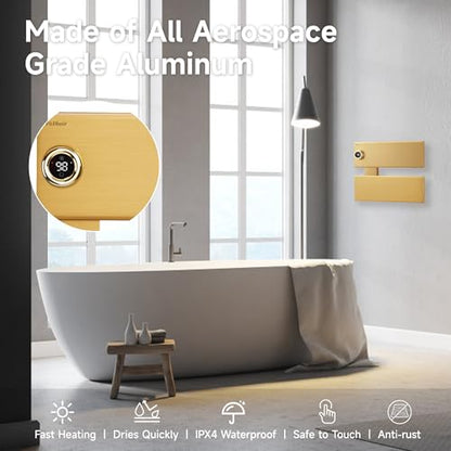 P&Dlusir X Series Heated Towel Rack, 2 Panel, Gold | Towel Warmer, Precise Thermo Control and Timer (1-24h, On), Fast Heating and Drying, Plug-in, Hardwired - color: Gold, size: 2 Panel