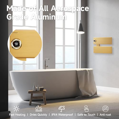 P&Dlusir X Series Heated Towel Rack, 2 Panel, Gold | Towel Warmer, Precise Thermo Control and Timer (1-24h, On), Fast Heating and Drying, Plug-in, Hardwired - color: Gold, size: 2 Panel