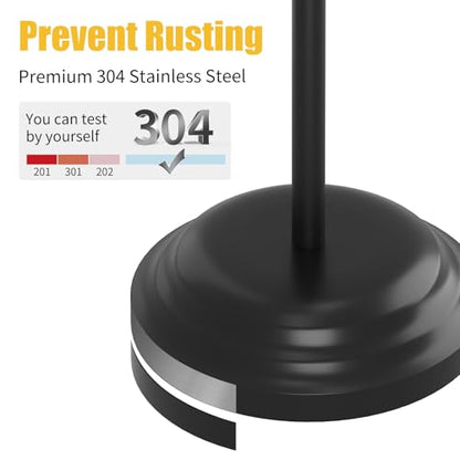 Toilet Paper Holder Floor Stand, Bathroom Freestanding Black | Toilet Tissue Roll Holder, Free Standing Rack with Storage, Weighted Base Accessories, SUS304 Stainless Steel Rustproof - color: Black
