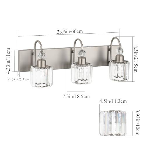 Ralbay Brushed Nickel Vanity Light for Bathroom Crystal 3-Light Modern Bathroom Light Fixtures - color: Round-Brushed Nickel, size: 3-light