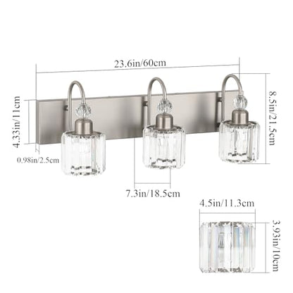 Ralbay Brushed Nickel Vanity Light for Bathroom Crystal 3-Light Modern Bathroom Light Fixtures - color: Round-Brushed Nickel, size: 3-light