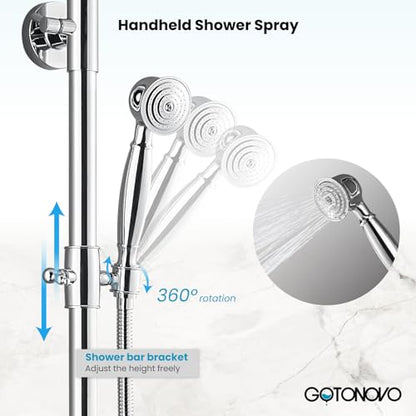 gotonovo Exposed Shower Faucet Set with Tub Spout Polished Chrome | Brass Bathroom Shower System,8 Inch Rainfall Head with Handheld Spray and Tub Filler,Adjustable Height,6’’ Hole Distance - color: Chrome