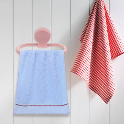 2pcs Adhesive Hand Towel Rings Wall-Mounted Bathroom and Kitchen Towel Holder Rack for Bathroom Wall Storage No Drill Sticky Mount Drying Rack Set (Pink White)