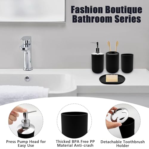 Bathroom Accessory Set, 4 pcs Shatter-Resistant Resin Bathroom Accessories Set Include Lotion Soap Dispenser Toothbrush Holder Soap Dish Modern Bathroom Decor, Gift for Home (Black 4pcs) - style: Black 4pcs