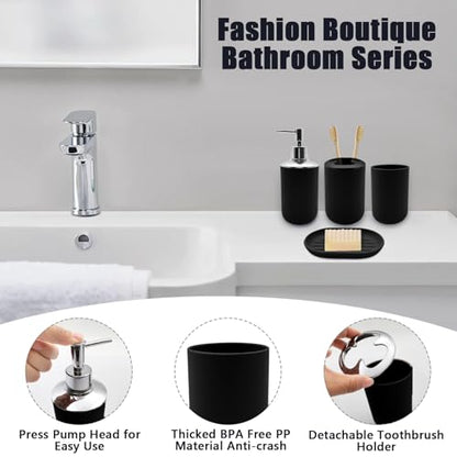 Bathroom Accessory Set, 4 pcs Shatter-Resistant Resin Bathroom Accessories Set Include Lotion Soap Dispenser Toothbrush Holder Soap Dish Modern Bathroom Decor, Gift for Home (Black 4pcs) - style: Black 4pcs