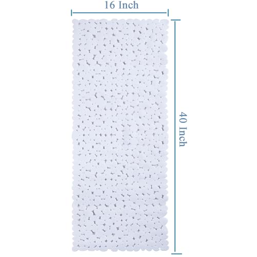 Webos Bath Shower Mat Non Slip: Extra Large Pebble Bathtub mat for Kids, Elderly, Anti Slip Shower Matt with Drain Holes Suction Cups Tub Mat - 16 X 40 Inch White - color: Pebble White