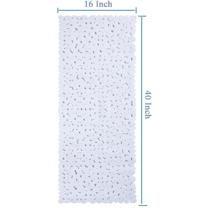 Webos Bath Shower Mat Non Slip: Extra Large Pebble Bathtub mat for Kids, Elderly, Anti Slip Shower Matt with Drain Holes Suction Cups Tub Mat - 16 X 40 Inch White - color: Pebble White