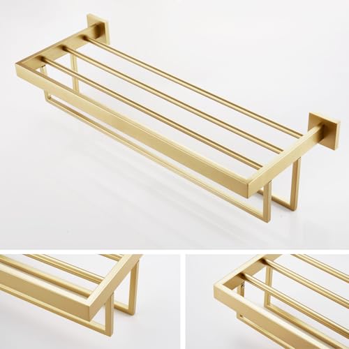 KOKOSIRI Towel Shelf Holder 24'' Bathroom Towel Rack with Two Bath Towel Bars Rails SUS304 Stainless Steel Wall Mount, Brushed Gold, B6003BG - color: Brushed Gold, size: 24-Inch