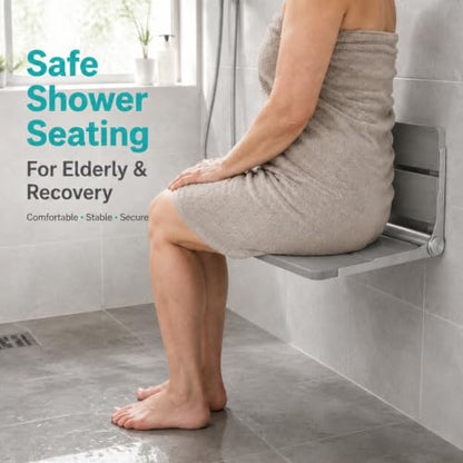 400 lbs Capacity Upgraded Wide Bracket Wall Mounted Folding Shower Seat, Heavy Duty Waterproof Fold Down Shower Bench, Foldable Shower Chair for Inside Shower, Home Care,Gray - color: Grey