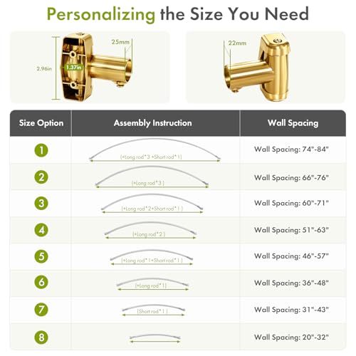 AmazerBath 20-84 Inches Arched Curved Shower Curtain Rod, Heavy Duty Shower Rod Rust Proof Bathroom Curtain Rod, Adjustable Telescoping Design Easy Segmented Installation, Need to Drill, Gold - color: Gold